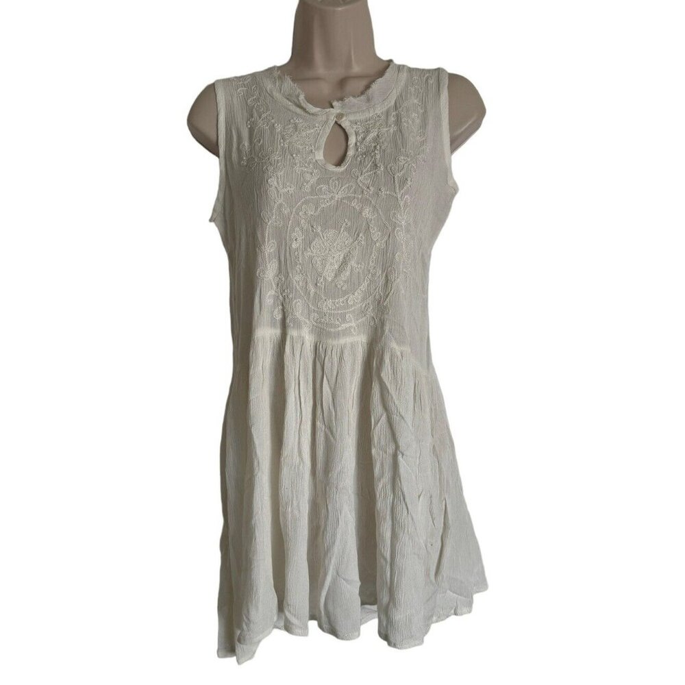 Anthropologie RAGA Women's Sz XS White EMBROIDERED PEARL Baby Doll Midi Dress - Picture 9 of 10